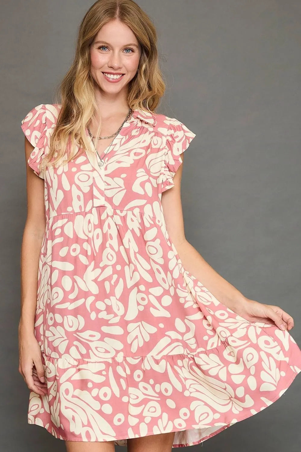 Umgee Mini Dress Floral Pink Two Tone Printed Ruffled Cap Sleeve Blush Pink 89168fa4-736b-4ec7-9148-00197a1821e9-Max-Origin Trendsi
