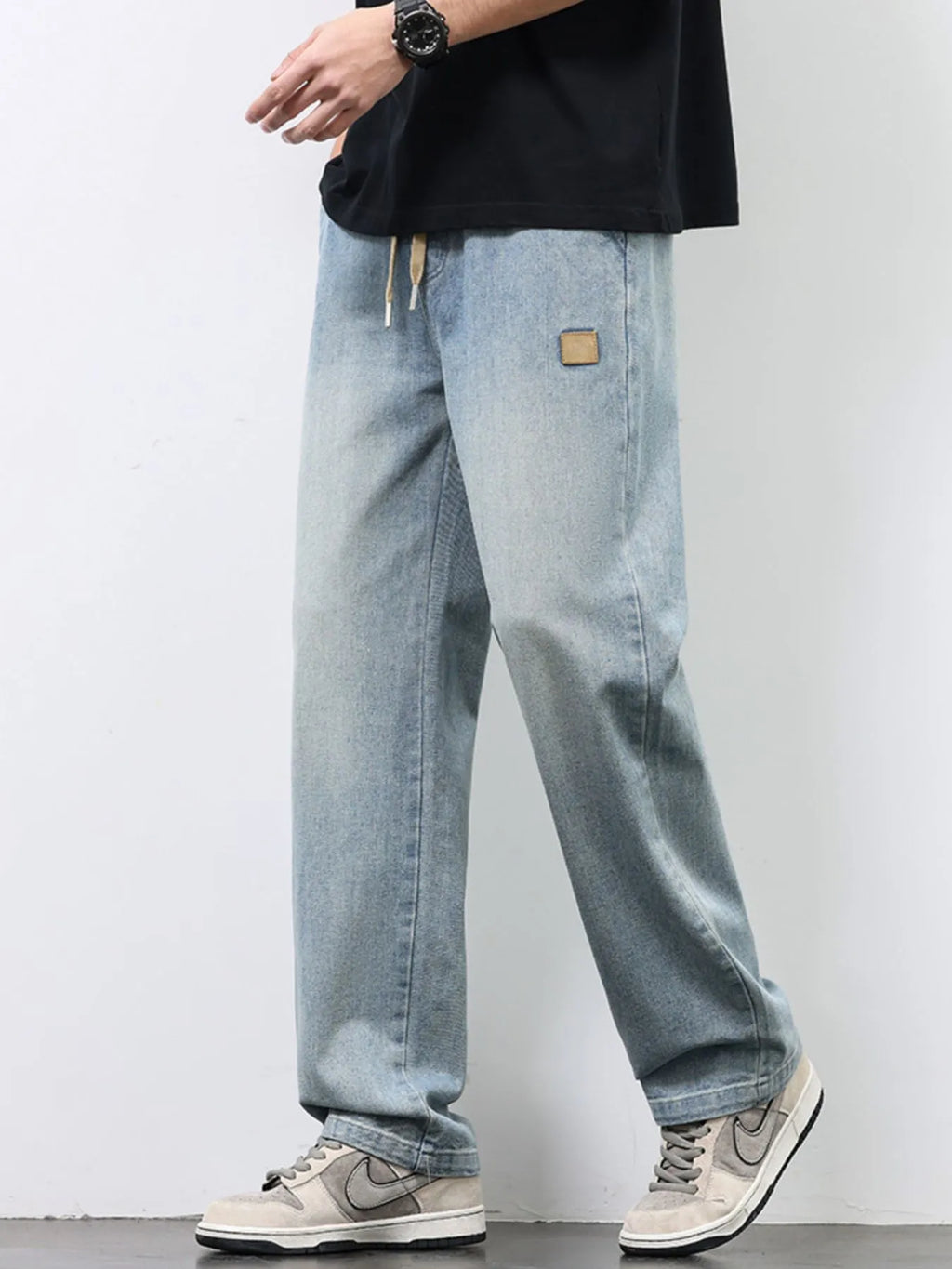 Men's Straight Leg Jeans Light Blue Washed Denim Pants Light Blue 891cf338-c019-4abe-8d96-2ef709358fda-Max-Origin Trendsi
