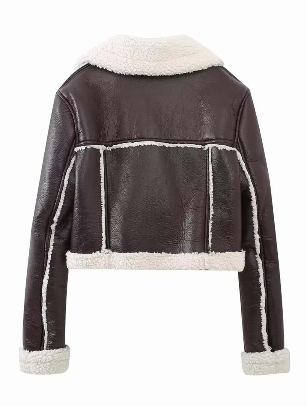 Women Faux Leather Cropped Jacket Collared Neck Long Sleeve Plush Lined 89275d70-1d1d-41f6-a529-f1a4f8794de1-Max Trendsi