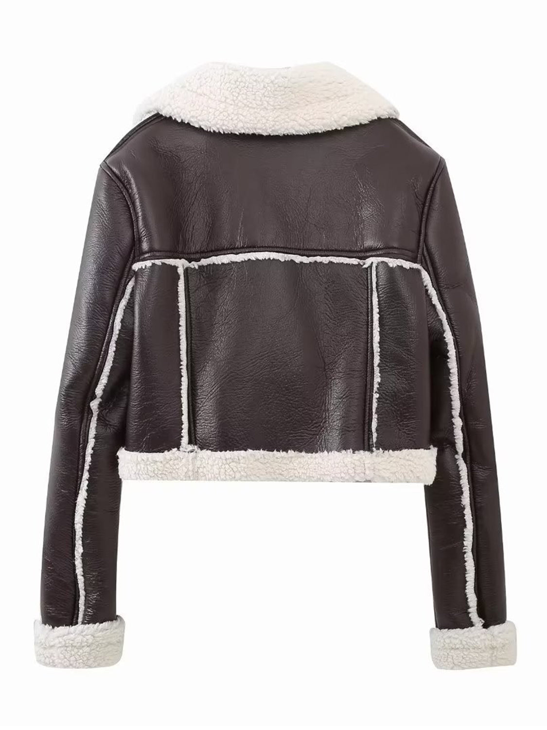 Women Faux Leather Cropped Jacket Collared Neck Long Sleeve Plush Lined 89275d70-1d1d-41f6-a529-f1a4f8794de1-Max Trendsi