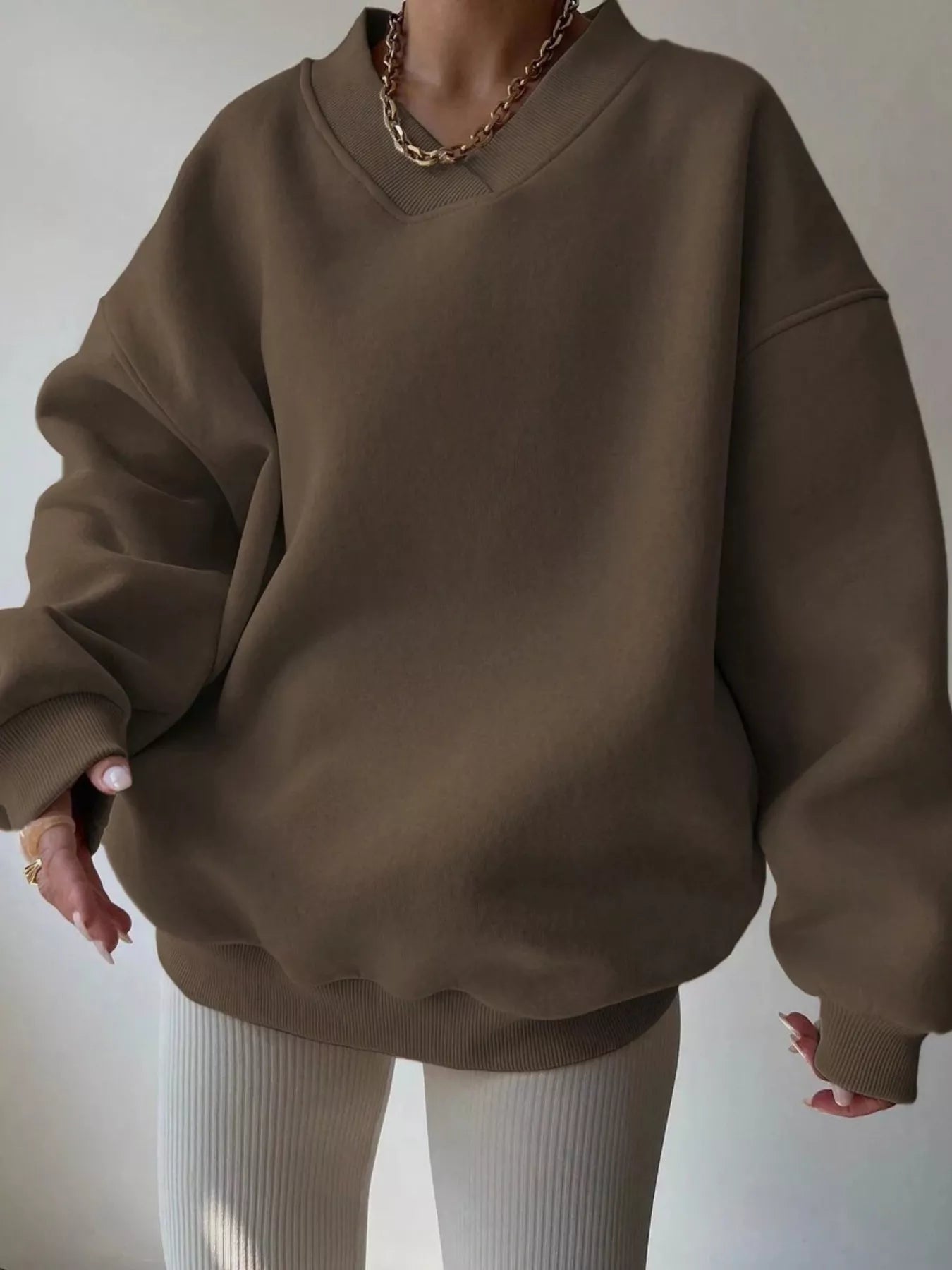 Women's Sweatshirt Dropped Shoulder Long Sleeve Oversized Pullover Brown 8931736d3d03407d83c4d457dea35ca6-Max-Origin Trendsi