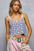 POL Cropped Crochet Cami Blue Floral Scalloped Edge with Granny Square Pattern 894f160f-0374-4960-96d2-2920aba43382-Max-Origin Trendsi