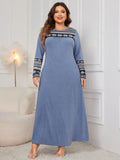 Honey Plus Size Printed Long Sleeve Dress with Round Neck