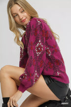Umgee Womens Sweater Berry Boho Patterned Long Sleeve Pullover 8956c97b-82d5-46c8-8073-9de6c20711a3-Max-Origin Trendsi