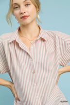 Umgee Womens Shirt Striped Blush Pink Top with Scallop Short Sleeves 89687a63-6e65-422f-a014-0c87c25c0a8c-Max-Origin Trendsi
