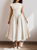 Plus Size Full-Length Cap Sleeve A-Line Midi Dress