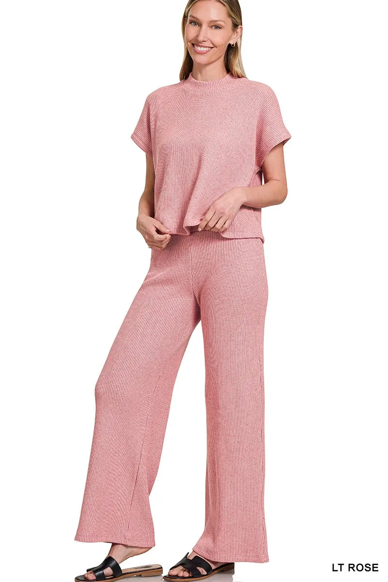 Zenana Sweater Set Light Rose Knit Boxy Top Short Sleeve & Long Pants 2 Pcs LT ROSE 898f51ff38bf4fdb856df939e6b738f7-Max-Origin Trendsi
