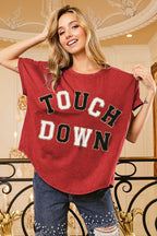 BiBi T-shirt Touchdown Letter Loose Fit Washed Short Sleeve Top RED BLACK 8990f42cefba4e79adc489aec7932775-Max-Origin Trendsi