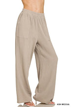 Zenana Cotton Women's Pants Double Gauze Elastic Band Wide Leg Trousers ASH MOCHA 89ab8310a81e4c8eadb9a1cf3db89b5c-Max-Origin Trendsi
