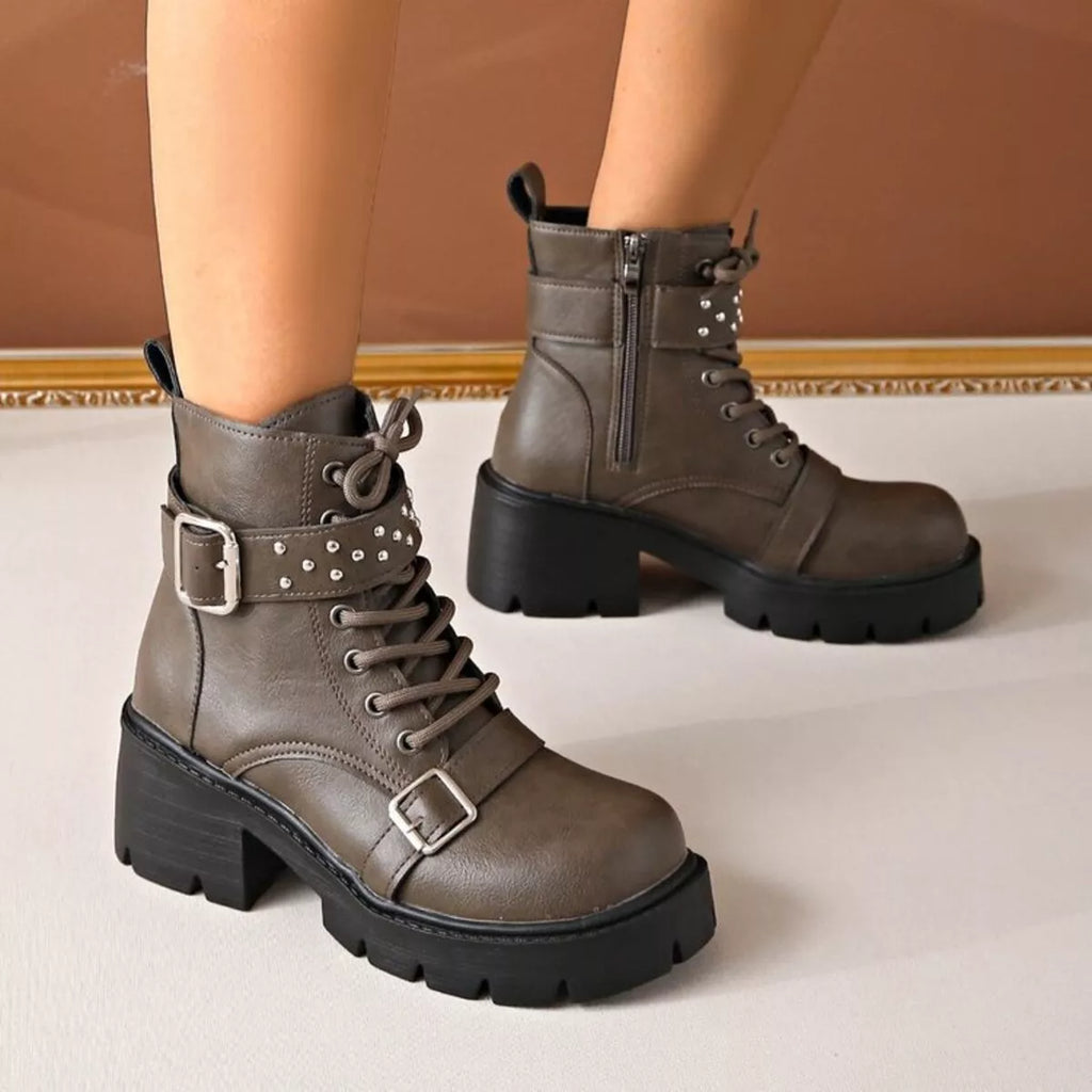 Women's Boots Pu Leather Block High Heels Round Toe Shoes 89c8e5b206574c6ab7eb866e60a7f552-Max-Origin Trendsi