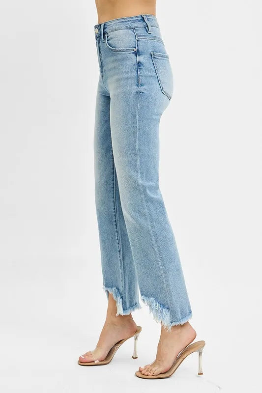 RISEN Jeans Crop Bootcut Fray Hem High Rise Light Blue Denim Pants 89ce08798e994780a9bb2a1092491838-Max-Origin Trendsi
