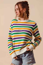 SO ME Women Sweater Ivory Mardi Gras Color Stripe Knit Top 89d3ed6cb9544967a7a2c51129f7e9ff-Max-Origin Trendsi