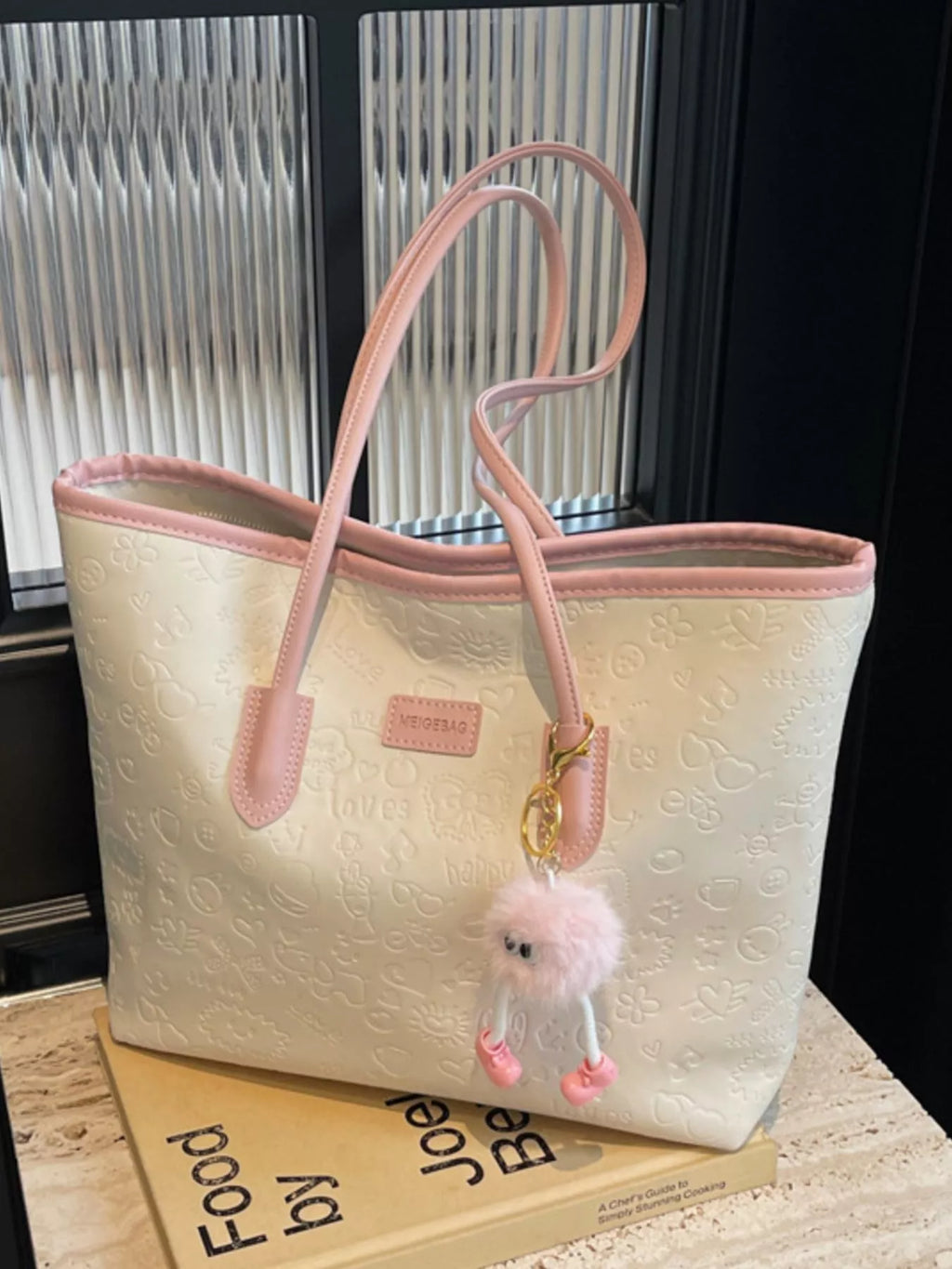 Womens Tote Bag Embossed Pattern Letter Stylish and Functional Handbag 89de5f7e-a9d0-42b3-8546-60624d86b696-Max-Origin Trendsi