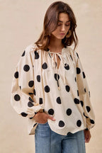 BiBi Womens Blouse Polka Dot Exaggerated Balloon Long Sleeves Top 89f1af80163143a39b80d34dc0f74a14-Max-Origin Trendsi
