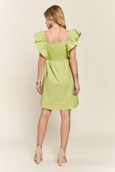 ADORA Babydoll Dress Lime Smocked Back Ruffled Cotton Cap Short Sleeve 89fadaf3-8611-406f-97a9-2b9932ba7bcc-Min Trendsi