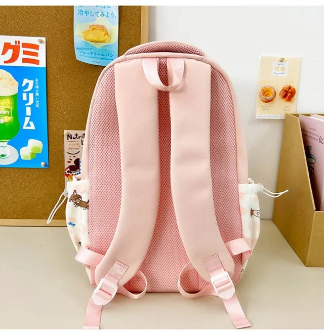 Kid Nylon Backpack Dog Pattern Zipper Aesthetic Lightweight Junior Light Blue