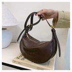 Crescent Shoulder Bag with Plush Charm Medium Zipper Soft Pu Leather Crossbody