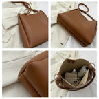 Women's Casual Shoulder Bag Simple PU Leather Knot Straps Black Handbags