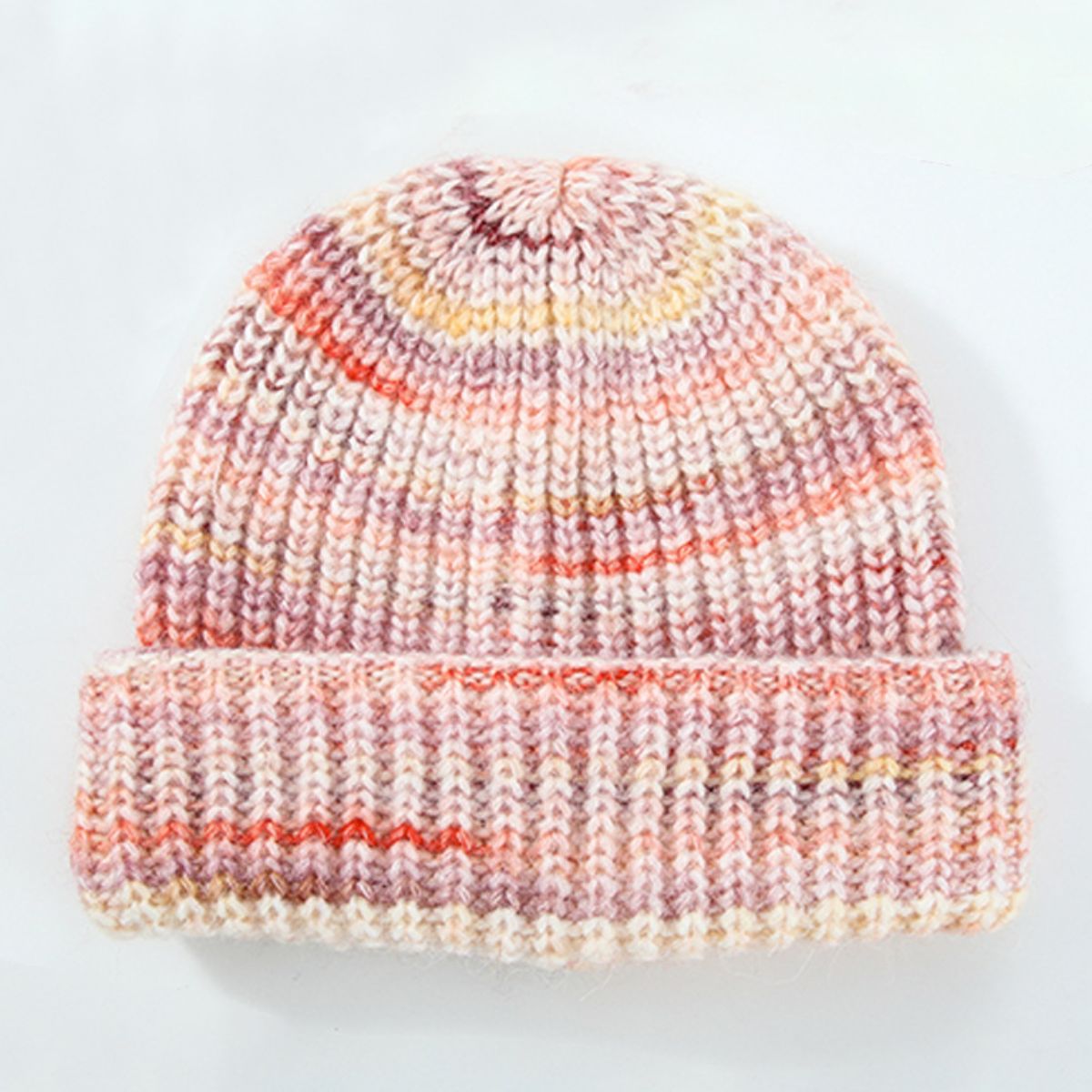 Women Knit Hat Thermal Contrast Colorblock Woolen Acrylic Blend Warm Hats