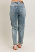 Judy Blue Jeans High Wasited Medium Wash Double Roll Cuff Bf Denim Pants 8a195d164fc9411daec5815098cb7c6a-Max-Origin Trendsi
