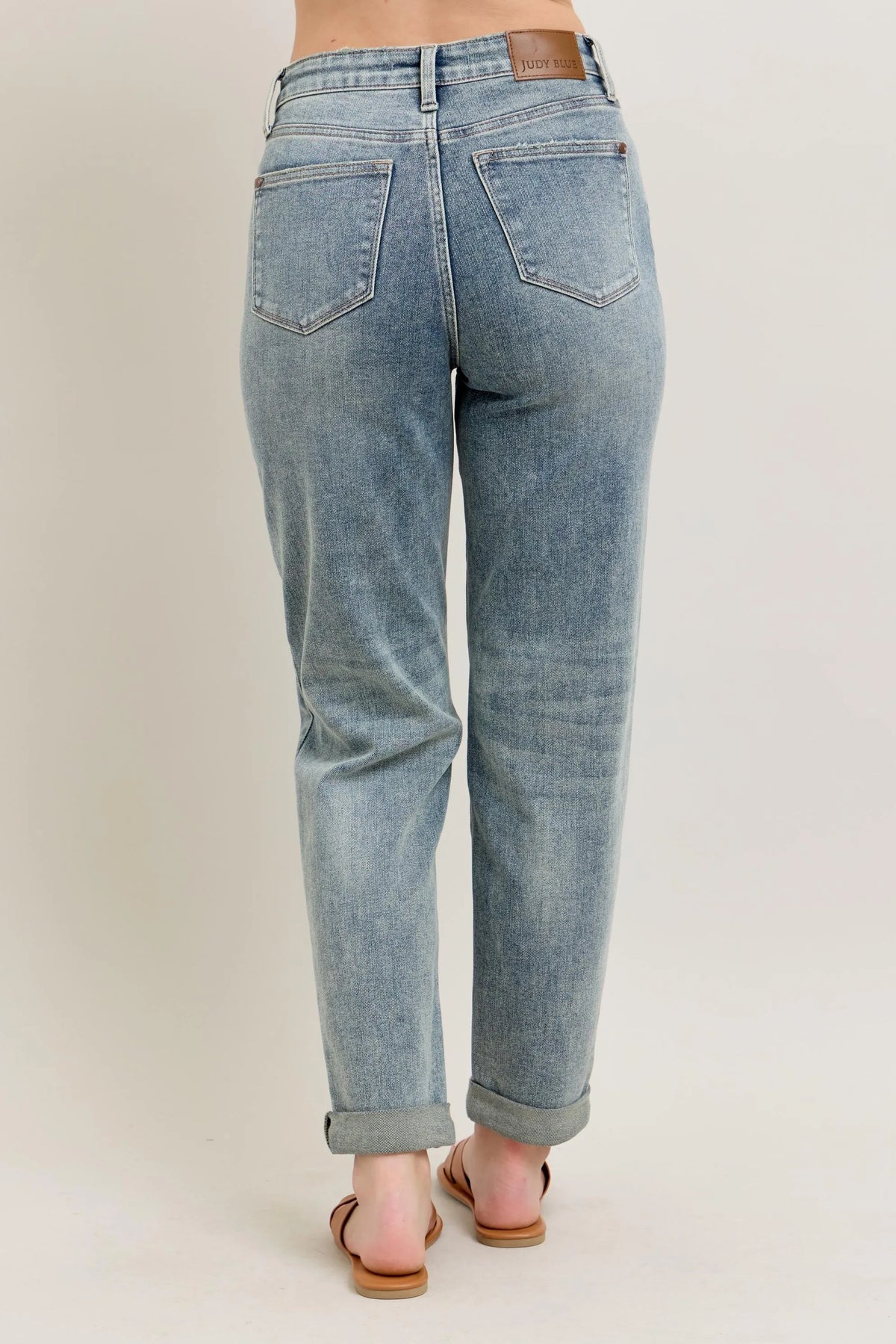 Judy Blue Jeans High Wasited Medium Wash Double Roll Cuff Bf Denim Pants 8a195d164fc9411daec5815098cb7c6a-Max-Origin Trendsi