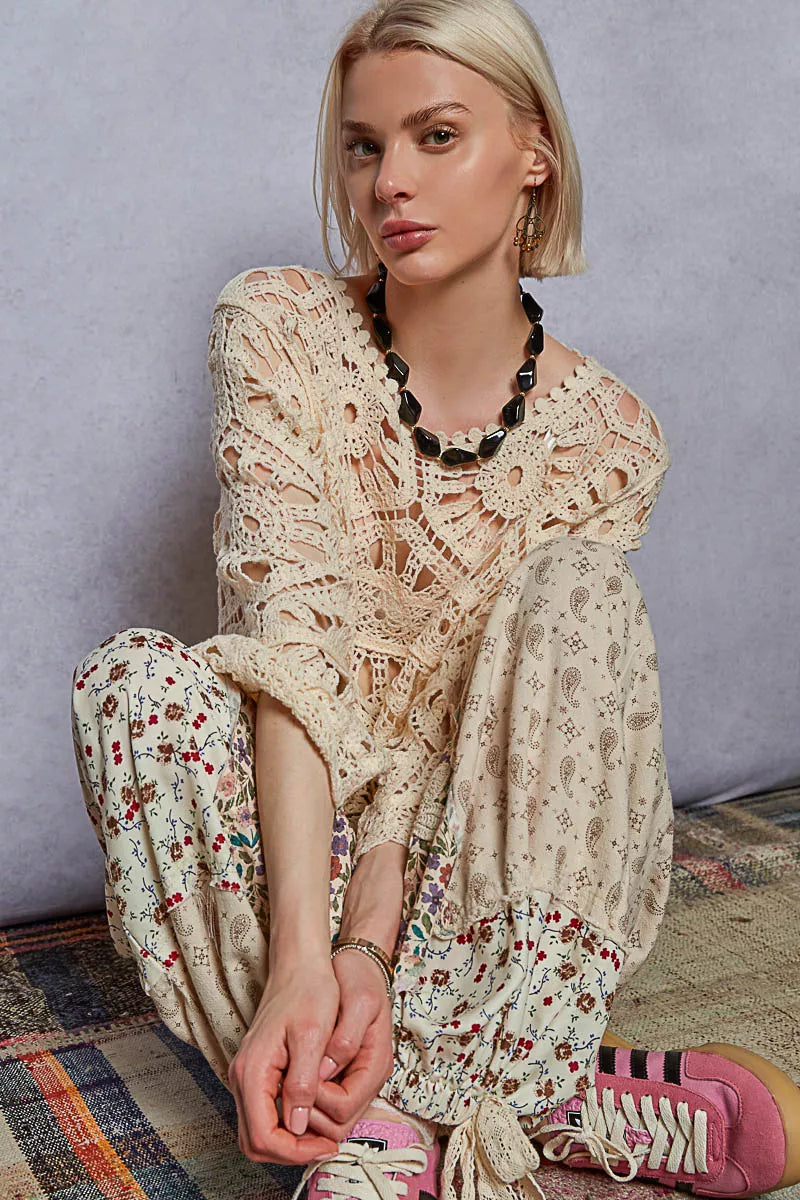 POL Womens Chrochet Top Cream Round Neck Weave Knit Pattern Cropped 8a20936b-3076-49b7-a352-3a09c583a1fb-Max-Origin Trendsi