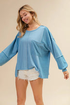 BiBi Women's Sweatshirt Oversized Pocket Front Blue Long Sleeve Top 8a21924a54c74856a229c3766b07cf45-Max-Origin Trendsi