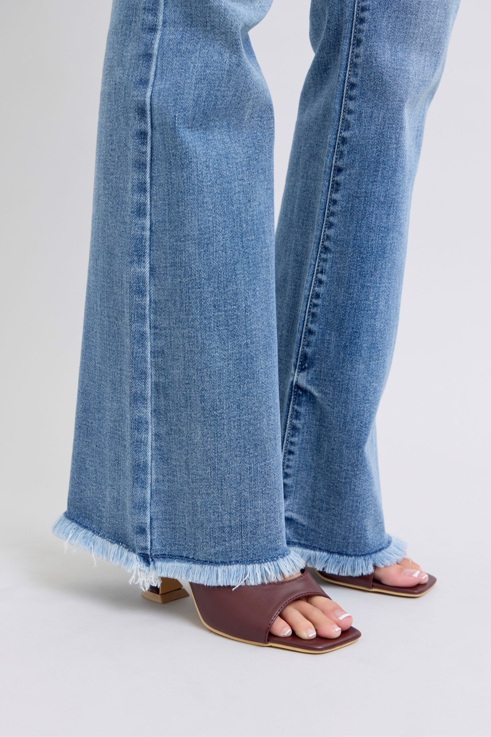 Judy Blue Women Jeans Raw Hem Women High Rise Bootcut Medium Wash Denim
