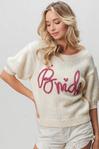 BiBi Metallic Letter Short Puff Sleeve Hairy Sweater 8a3278046be74382923b35b3887b0f5b-Max-Origin Trendsi