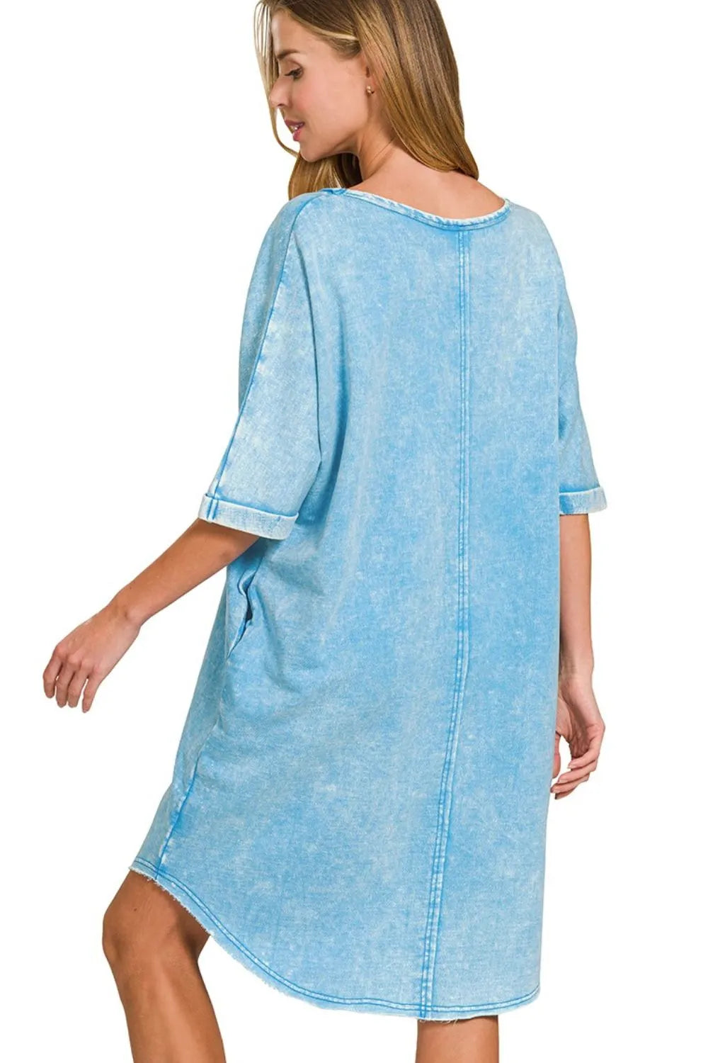 Zenana Shirts Dress Deep Sky Acid-washed French Terry Tee Oversized 8a4aa936-6a4c-4b86-9760-d7dbda44a4d4-Max-Origin Trendsi