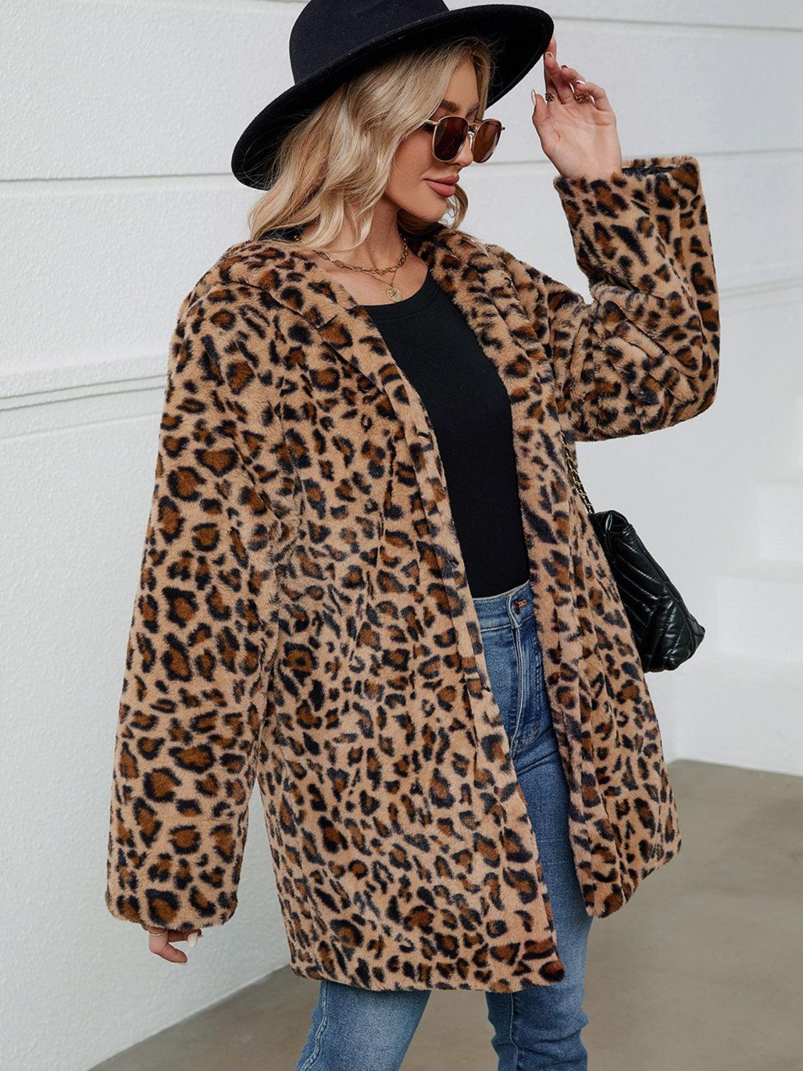Fuzzy Leopard Hooded Coat Long Sleeve Jacket Outwear 8a671b23-b36a-4c6b-8bd5-c58bfa22089c-Max Trendsi