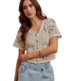 SO ME Floral Crochet Lace Button Down Cardigan