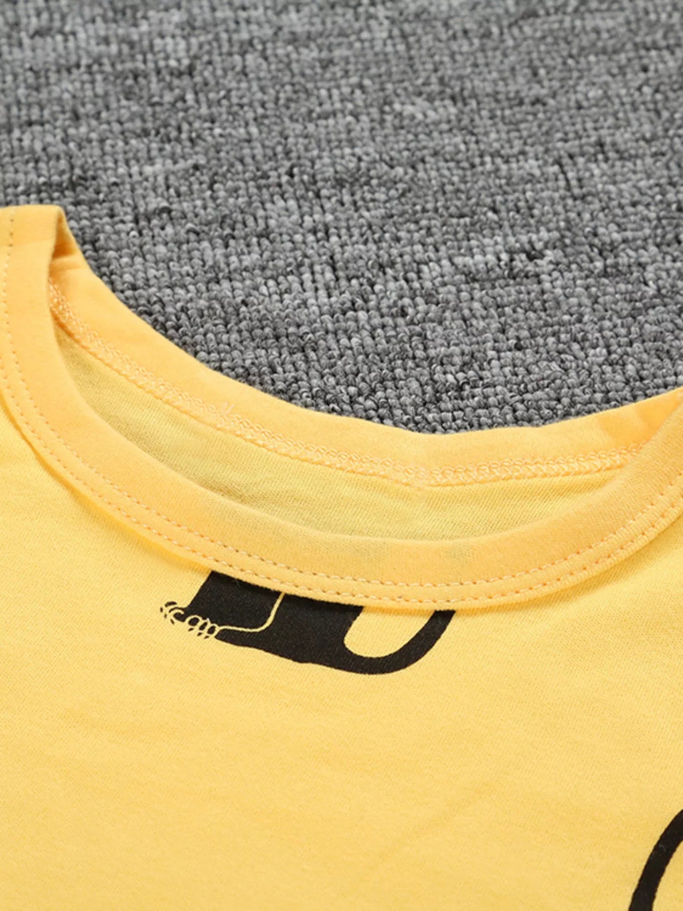 Children's Set Top and Pants Cute Cat Print Long Sleeve Yellow 2 Pcs