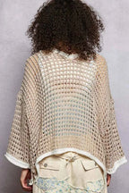 POL Open Front Openwork Cardigan with Contrast Trim
