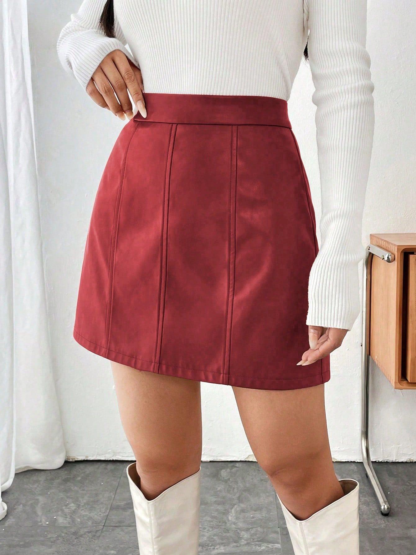 Mini Skirt Faux Leather Zipper A-Line Solid Basic Style