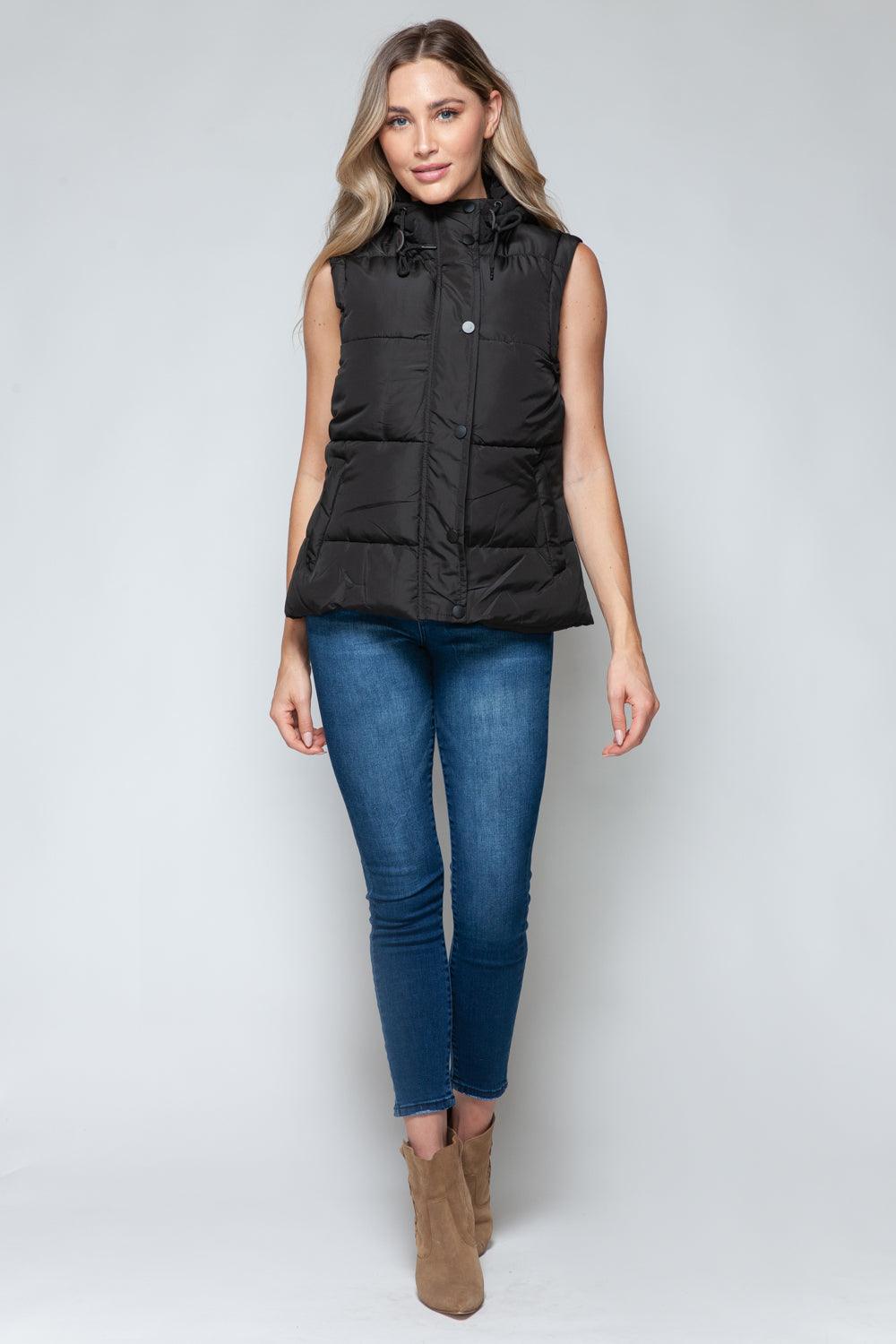 Hooded Vest Snobbish Black Sleeveless Snap and Zip Closure Outwear 8a96a7f0-1a90-40d4-b1a9-596ba1a6cbe0-Max Trendsi