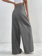 Women's Pants V-Waisted Ruched Front Wide Leg Trousers Pocketed 8ab5da466ea44f93af58fda71b05cb34-Max-Origin Trendsi
