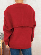 Women's Sweater with Shawl Knit Ribbed Ribbed Hem V-Neck Long Sleeve 8ab7cfb7566541738d997616404c2ef1-Max-Origin Trendsi