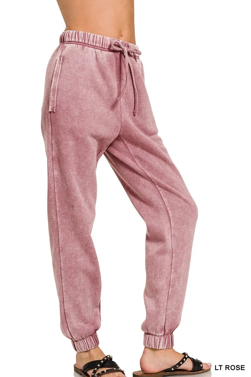 Zenana Sweatpants Light Rose Acid Wash Fleece with Pockets for Woman 8abd82f83ccd4d4790d9195c7c807121-Max-Origin Trendsi