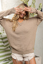 BiBi V-neck Sweater Latte Raw Edged Popcorn Texture Oversized Pullover LATTE 8ac624ef31184d5b9d5ef569bcf98c50-Max-Origin Trendsi