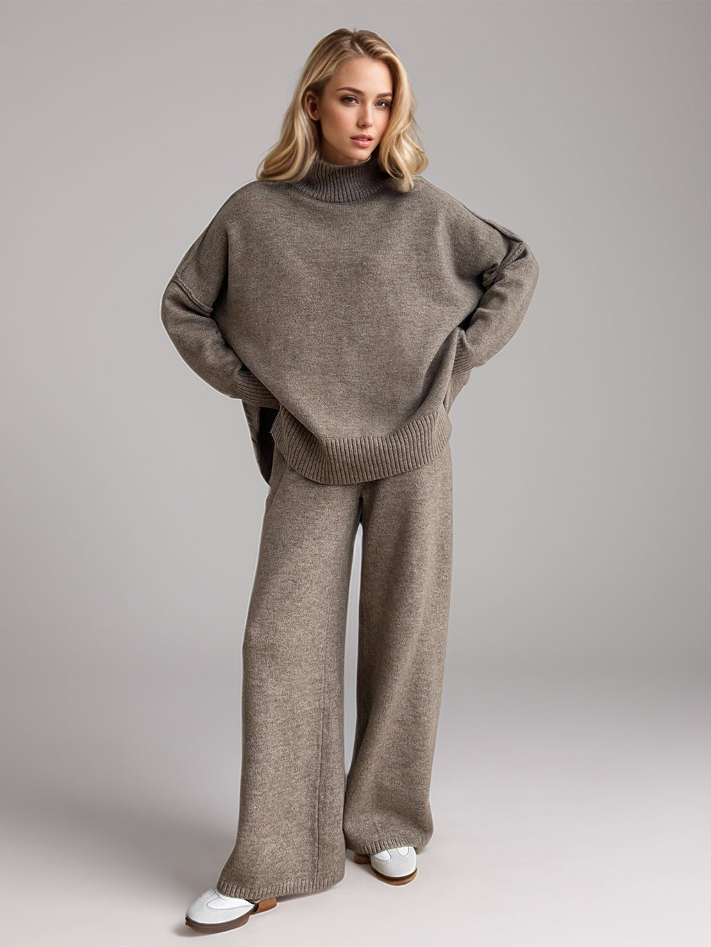 Outfit Set Women Knit Slit Turtleneck Sweater Long Sleeve and Pants 2 Pcs 8ae23347-ffb2-4d19-95e4-6c77390b8b97-Max Trendsi