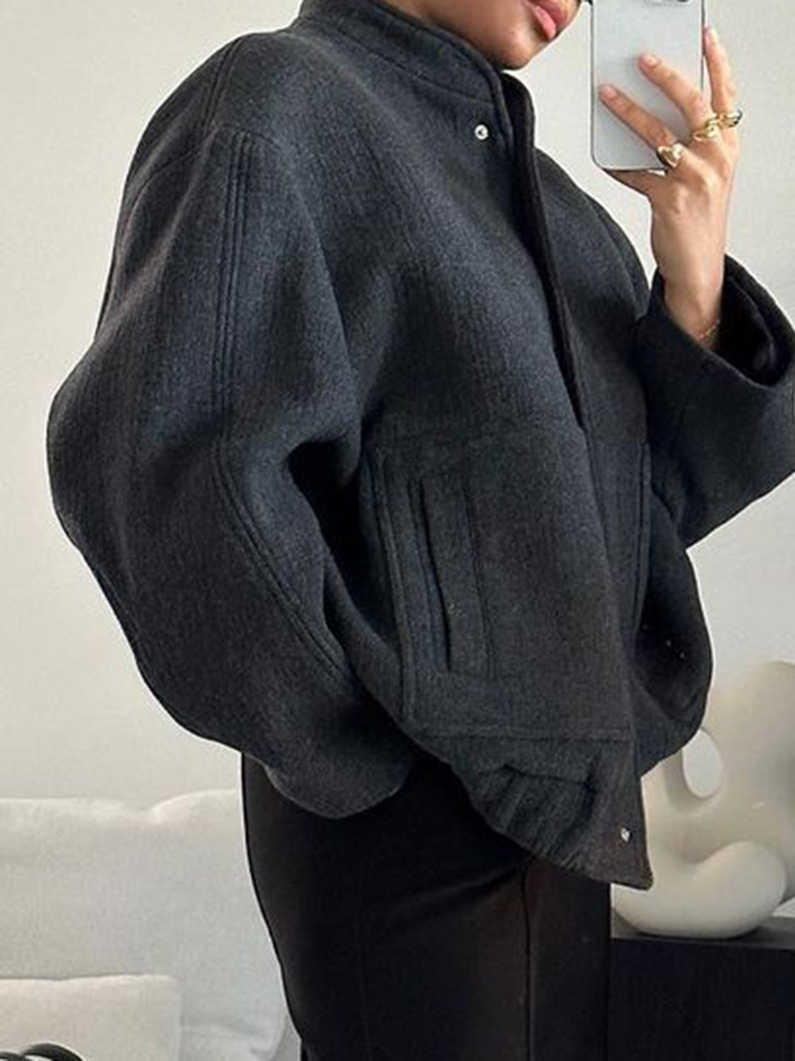 Women Jacket Snap Collared Long Sleeve Elastic Hem Oversized Pocketed 8b035fcc-a65f-4d73-b809-5648ebe1977d-Max Trendsi