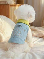Denim Pet Top with Floral Embroidery, Pocket Detail, Polyester, Sizes XS-XL