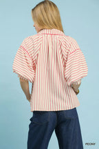 Umgee Womens Blouse Chevron Stripe Collared Relaxed Top Short Sleeve 8b2e6cf3-6a3b-40ff-ab87-d5c1234bf470-Max-Origin Trendsi