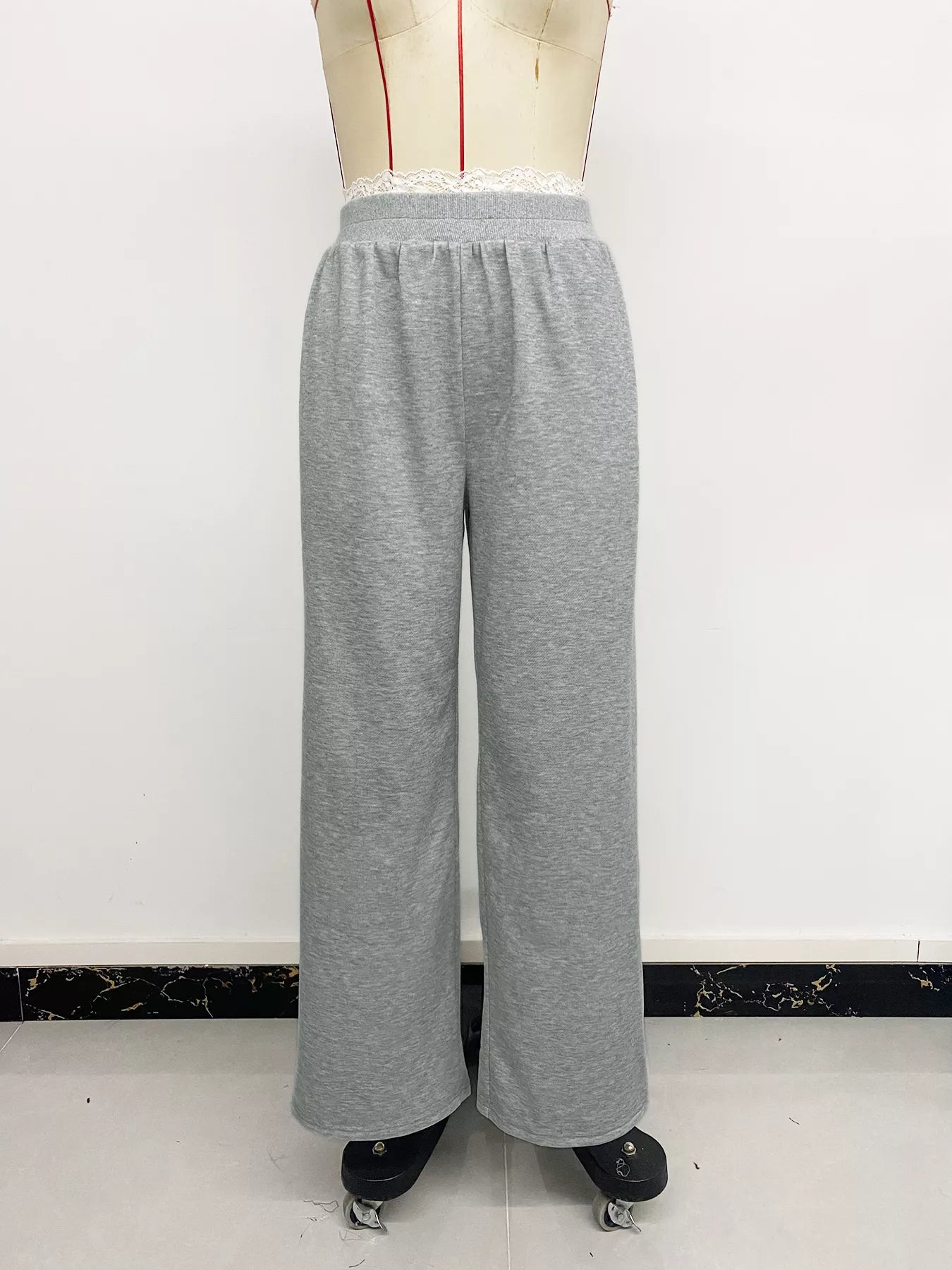 Women's Joggers Gray Wide Leg Lace Waistband Detail Casual Pants 8b3597d53f464273aeba24758d9360bf-Max-Origin Trendsi