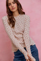 SO ME Women Blouse Valentine Ditsy Heart All Over Slub Rib Knit Top 8b7f7d0f8bb841b395fa633eb246bd11-Max-Origin Trendsi