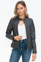 Snobbish PU Leather Biker Jacket Women Black with Side Zip Pockets 8b8a7667-d301-4530-a8cd-2432768f8bf8-Max Trendsi