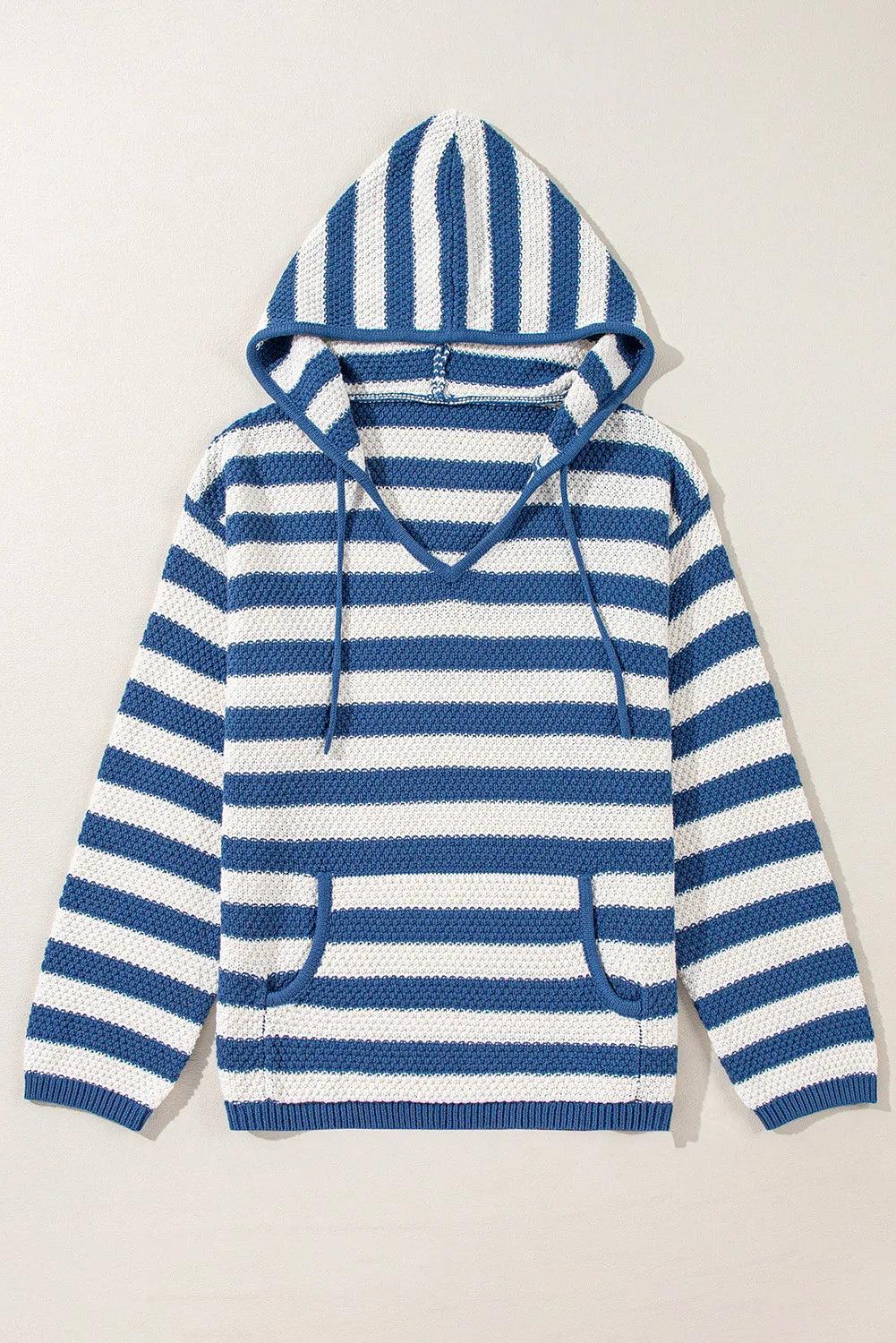 Striped Cotton Blend Knit Sweater Long Sleeve Hooded Knitwear 8b9a2aba-9521-4f15-b8a6-daaaacac9353-Max Trendsi