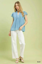 Umgee Blouse Blue Scalloped Trim Flutter Short Sleeve Top 8ba532db-5910-46b7-8e87-73d90b17b72e-Max-Origin Trendsi