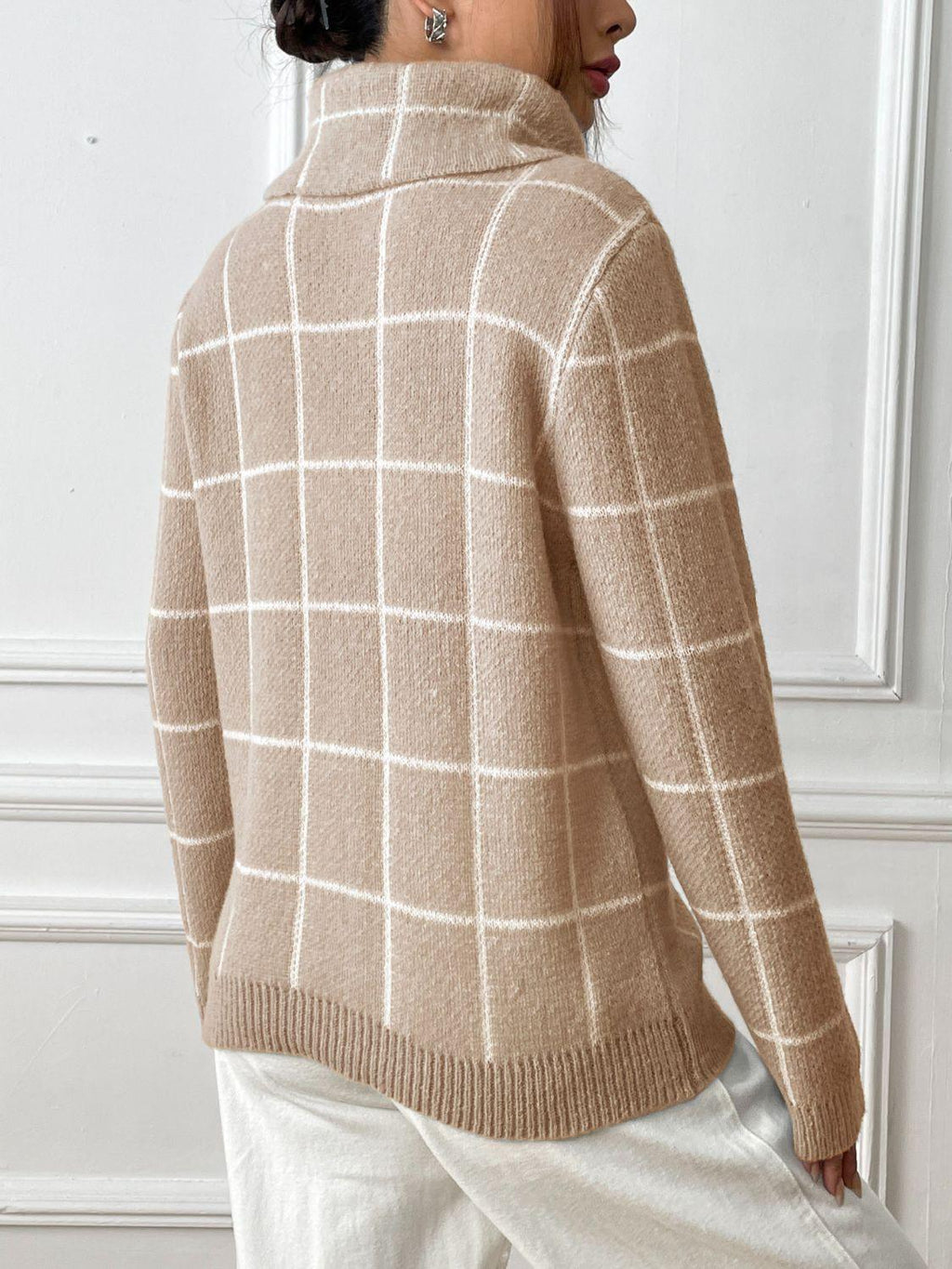 Plaid Sweater Turtleneck Knit Long Sleeve Knitwear 8ba9eb25-9313-4f35-8a29-d4f179a28bcb-Max Trendsi